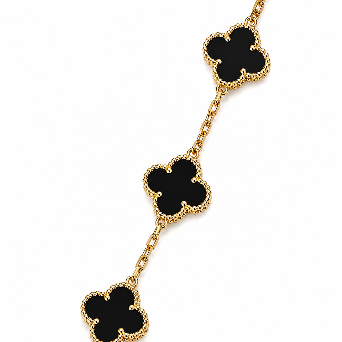 Gold Tone Black Clover Charm Bracelet for Women