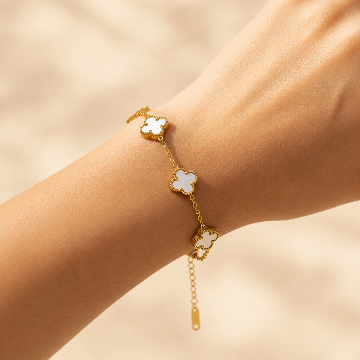 Elegant White Clover Charm Gold Bracelet