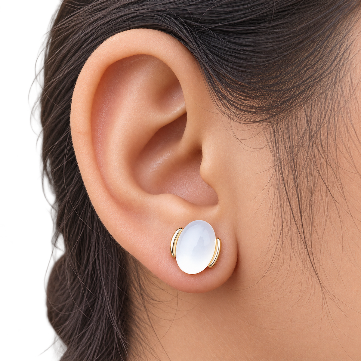 Milky White Oval Gold-Tone Stud Earrings