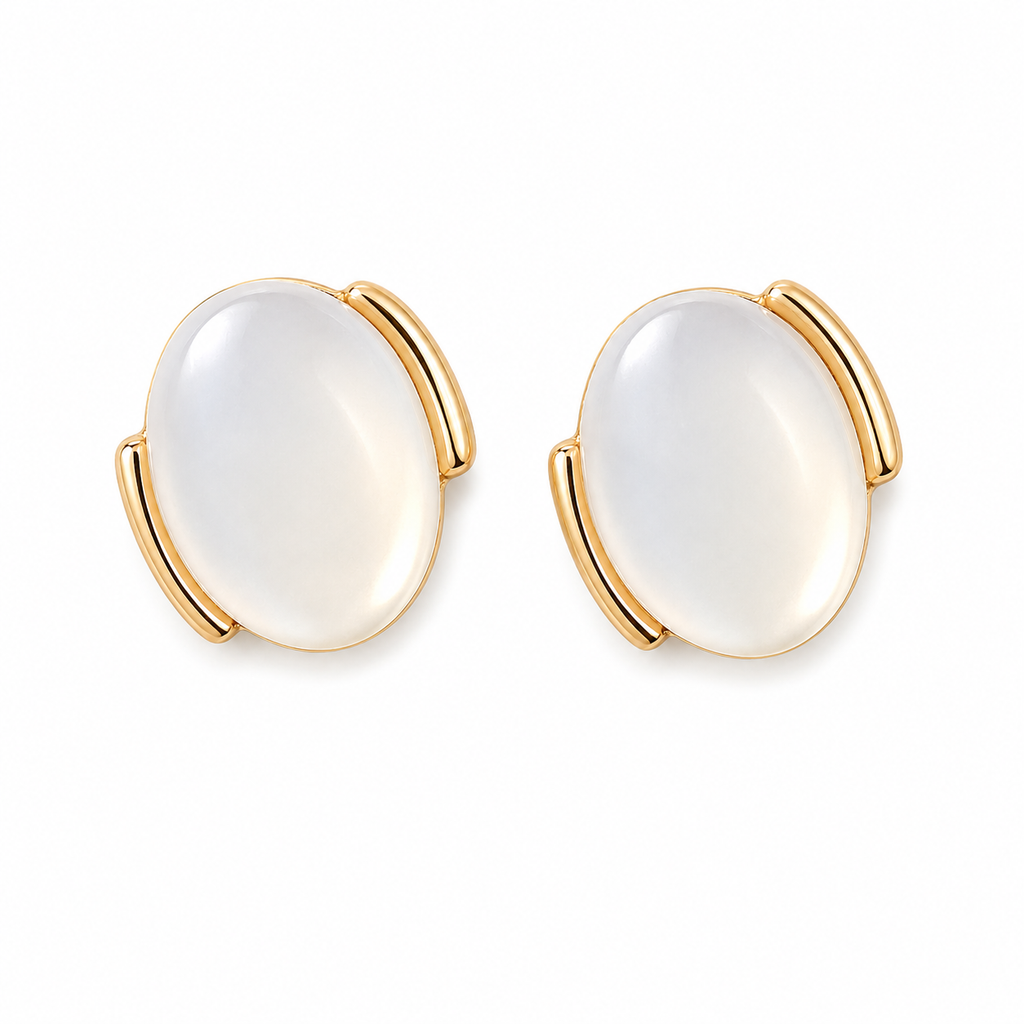 Milky White Oval Gold-Tone Stud Earrings