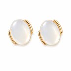 Milky White Oval Gold-Tone Stud Earrings