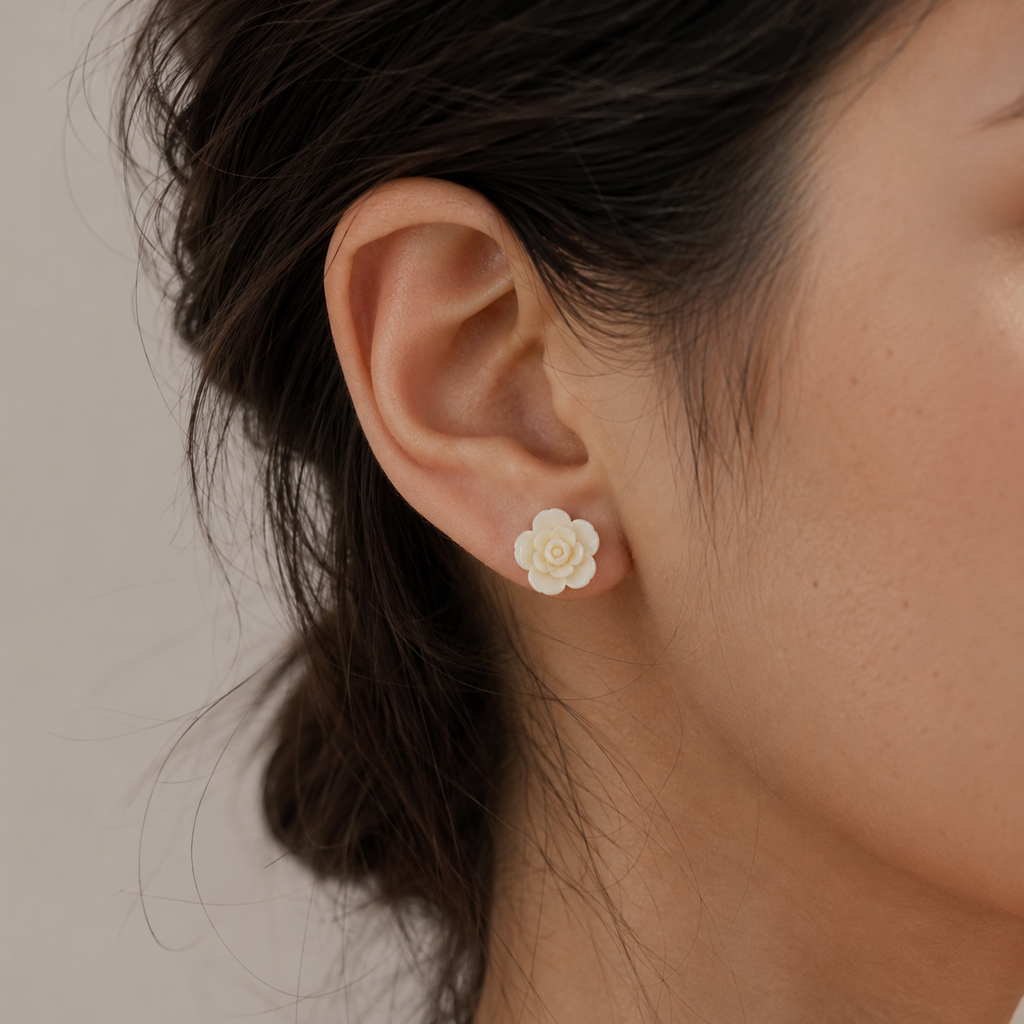 Peach Rose Flower Stud Earrings