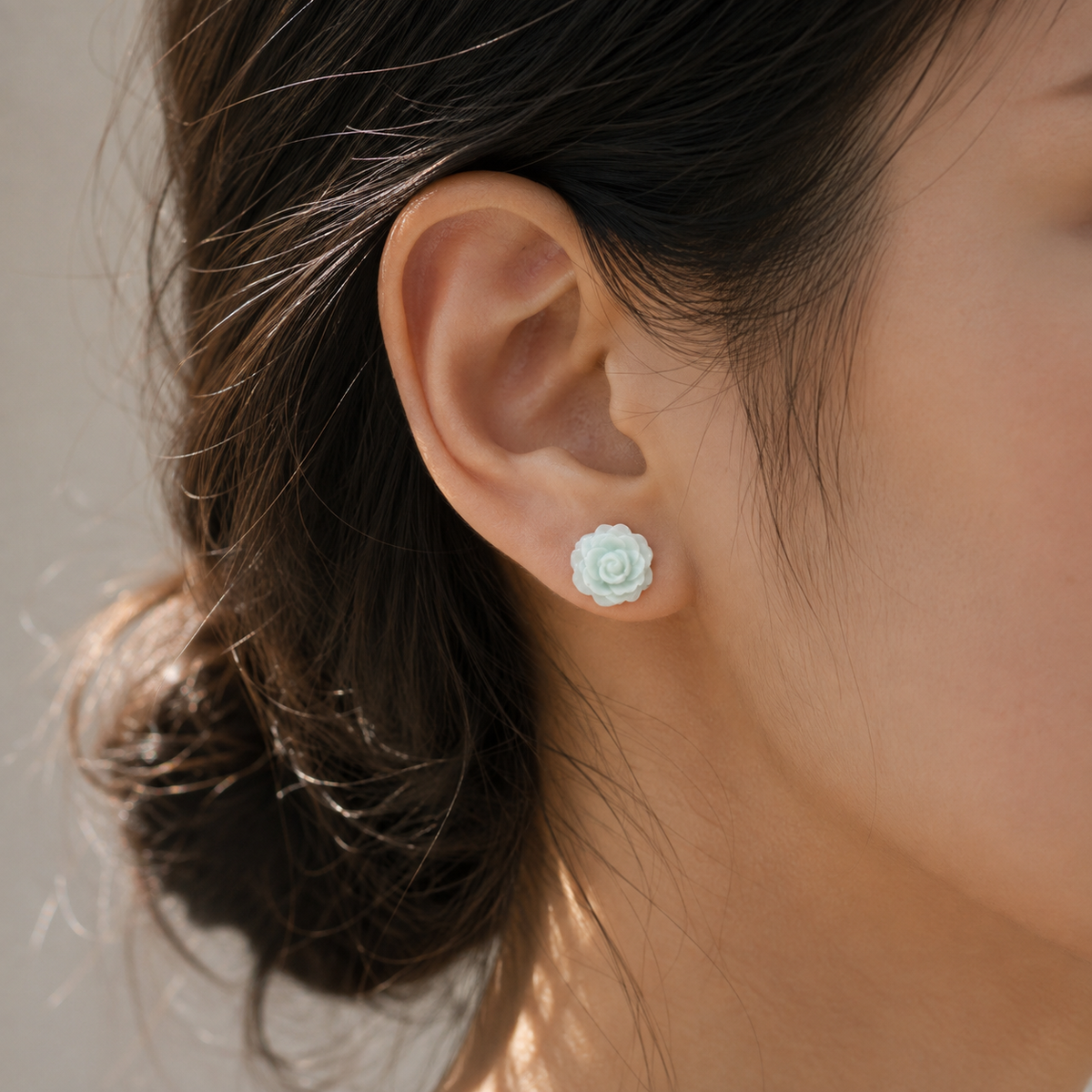 White Rose Flower Stud Earrings