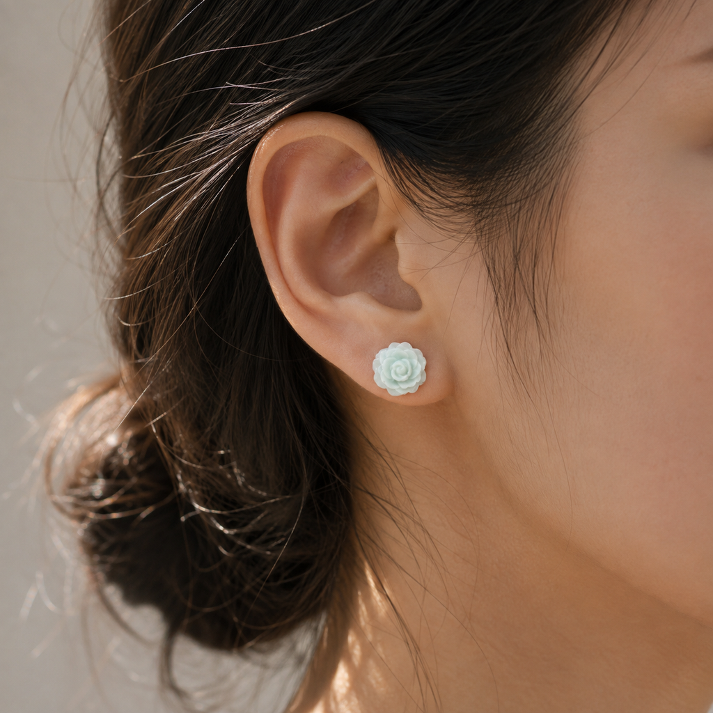 Mint Green Rose Flower Stud Earrings