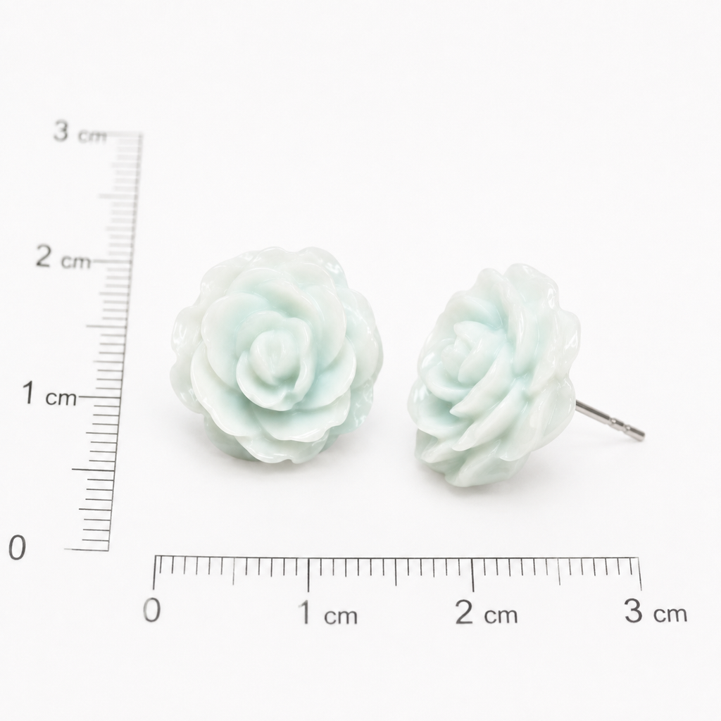 Mint Green Rose Flower Stud Earrings