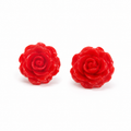 Red Rose Flower Stud Earrings