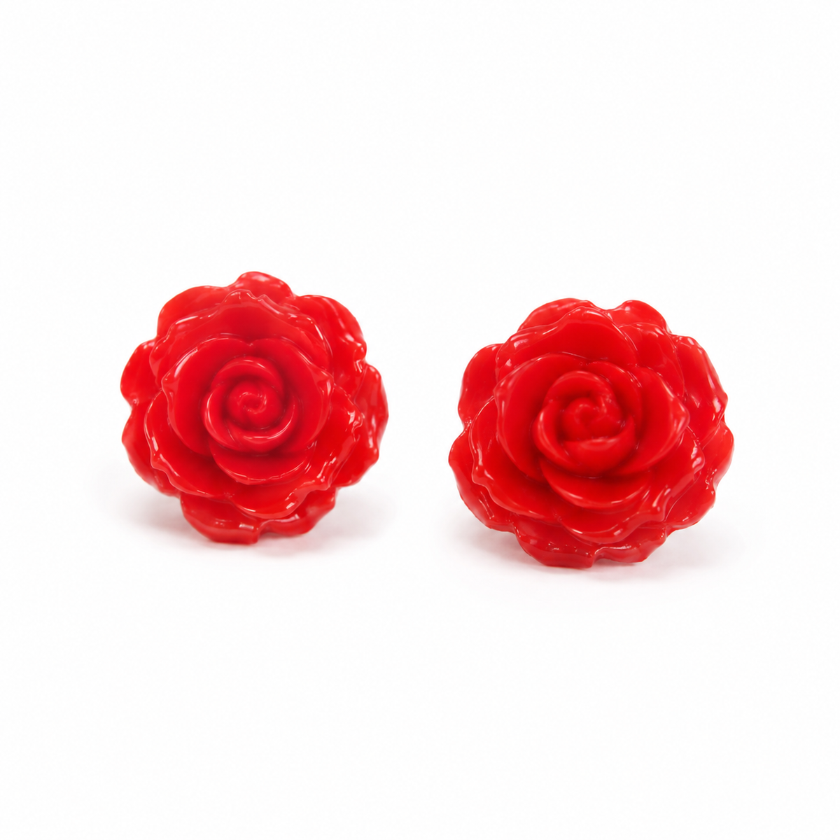 Red Rose Flower Stud Earrings