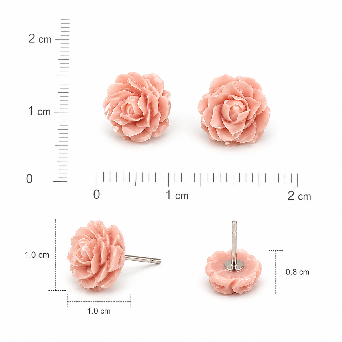 Peach Rose Flower Stud Earrings