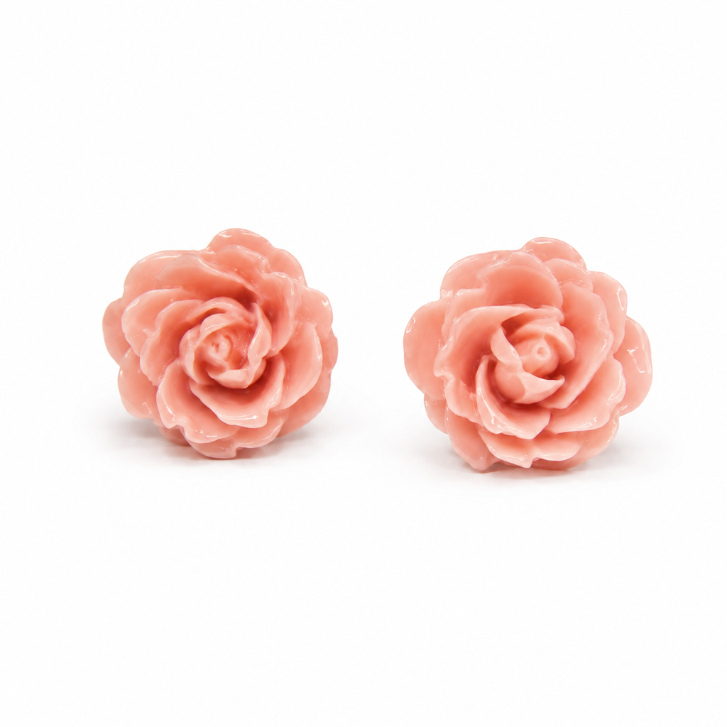 Peach Rose Flower Stud Earrings