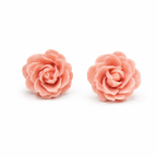 Peach Rose Flower Stud Earrings