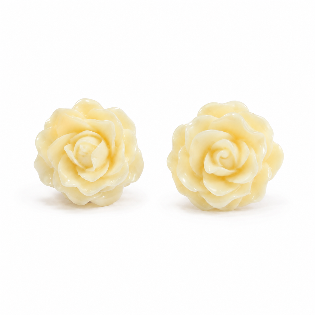 Pastel Yellow Rose Flower Stud Earrings