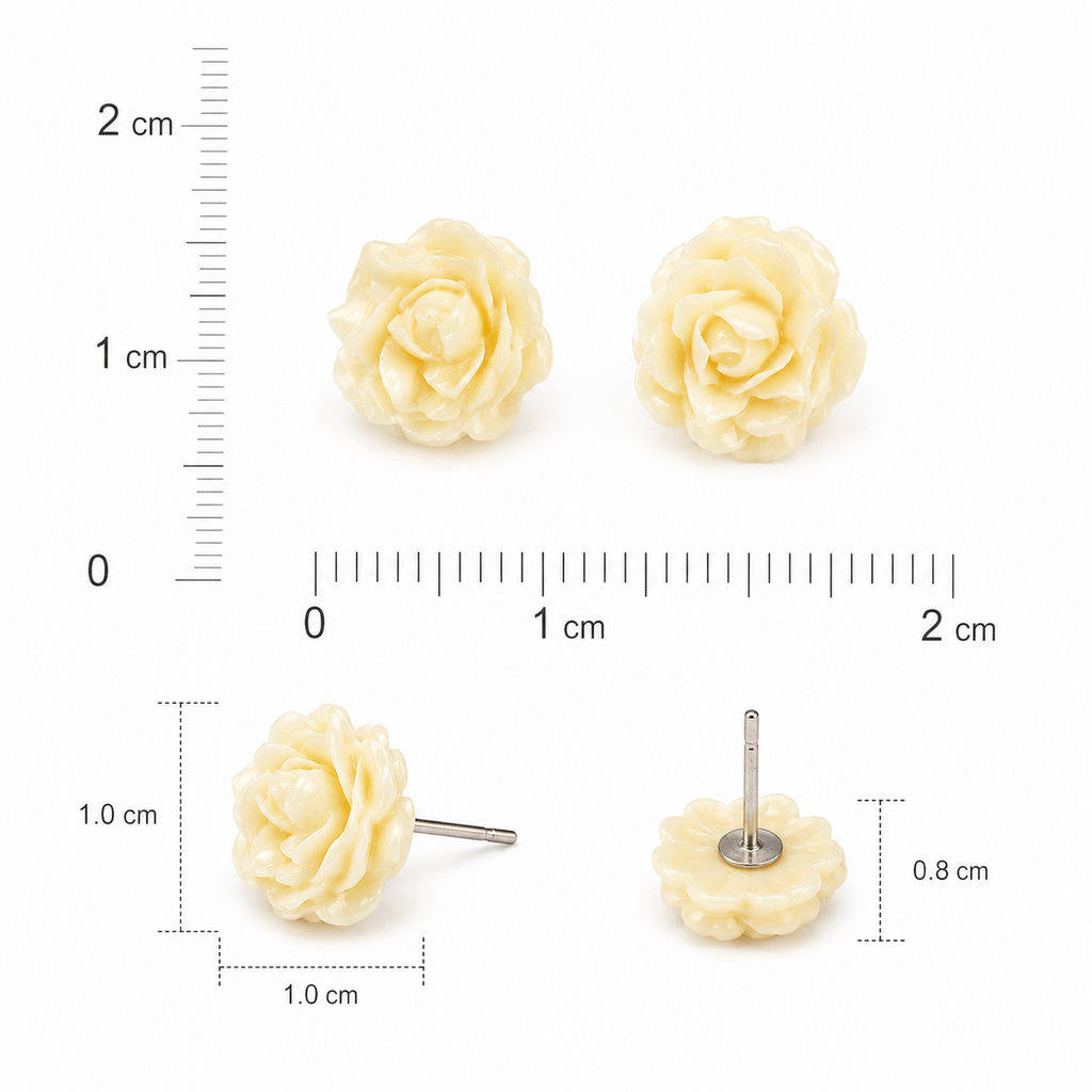 Pastel Yellow Rose Flower Stud Earrings