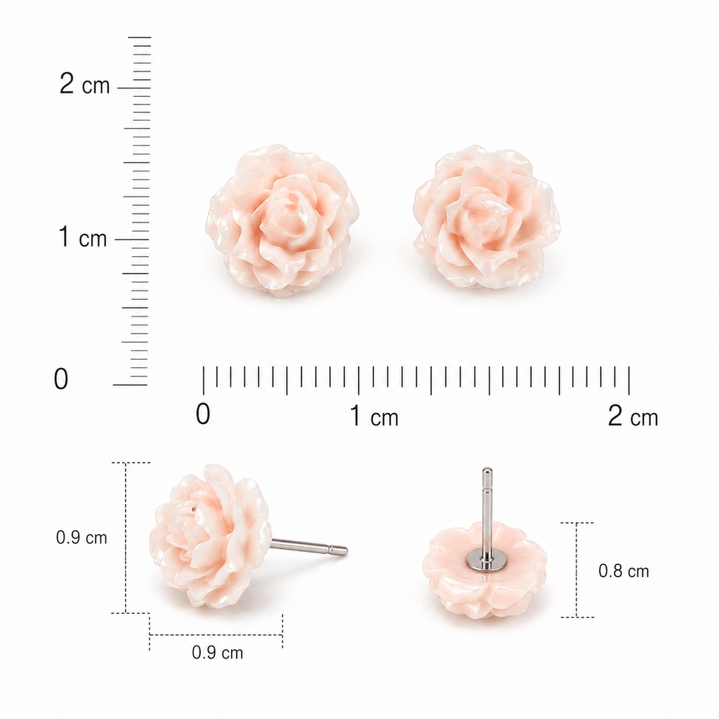 Peach Rose Flower Stud Earrings