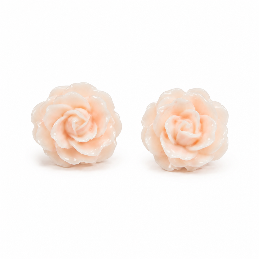 Peach Rose Flower Stud Earrings