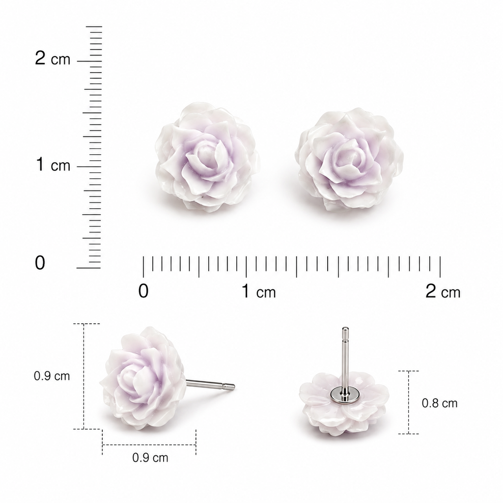 Lavender Rose Flower Stud Earrings