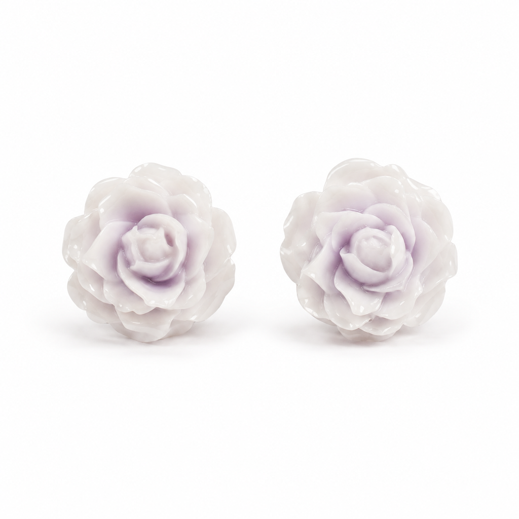 Lavender Rose Flower Stud Earrings