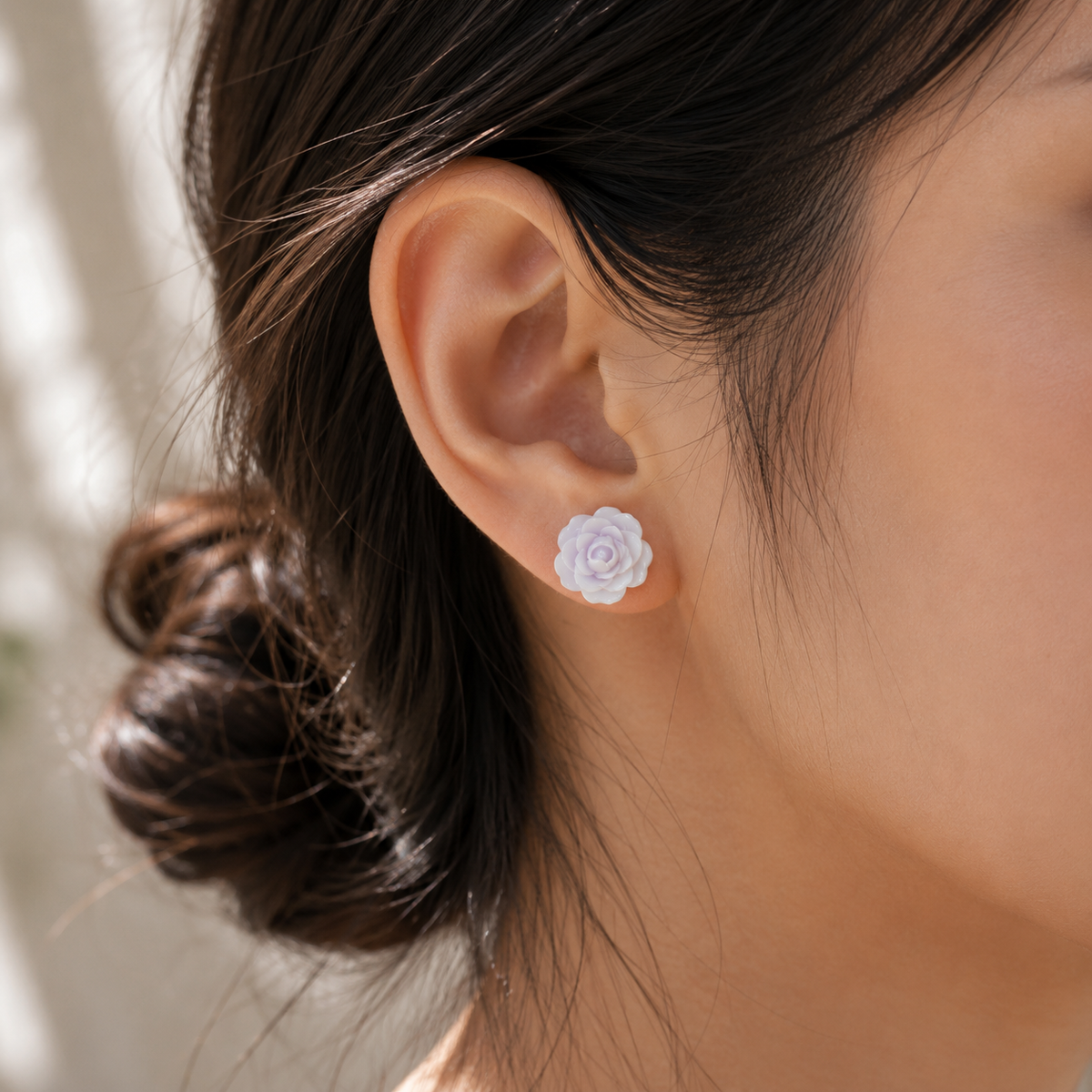 Lavender Rose Flower Stud Earrings