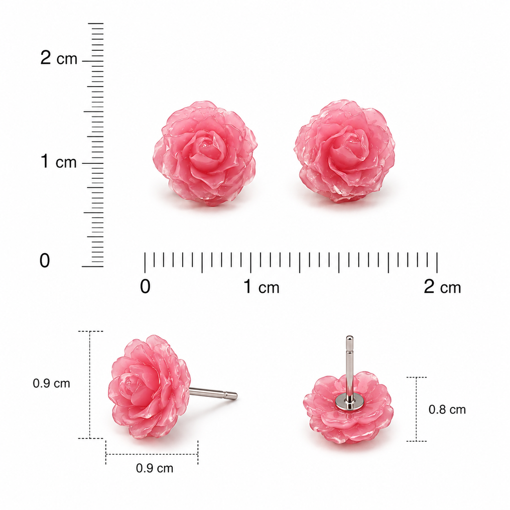Pink Rose Flower Stud Earrings