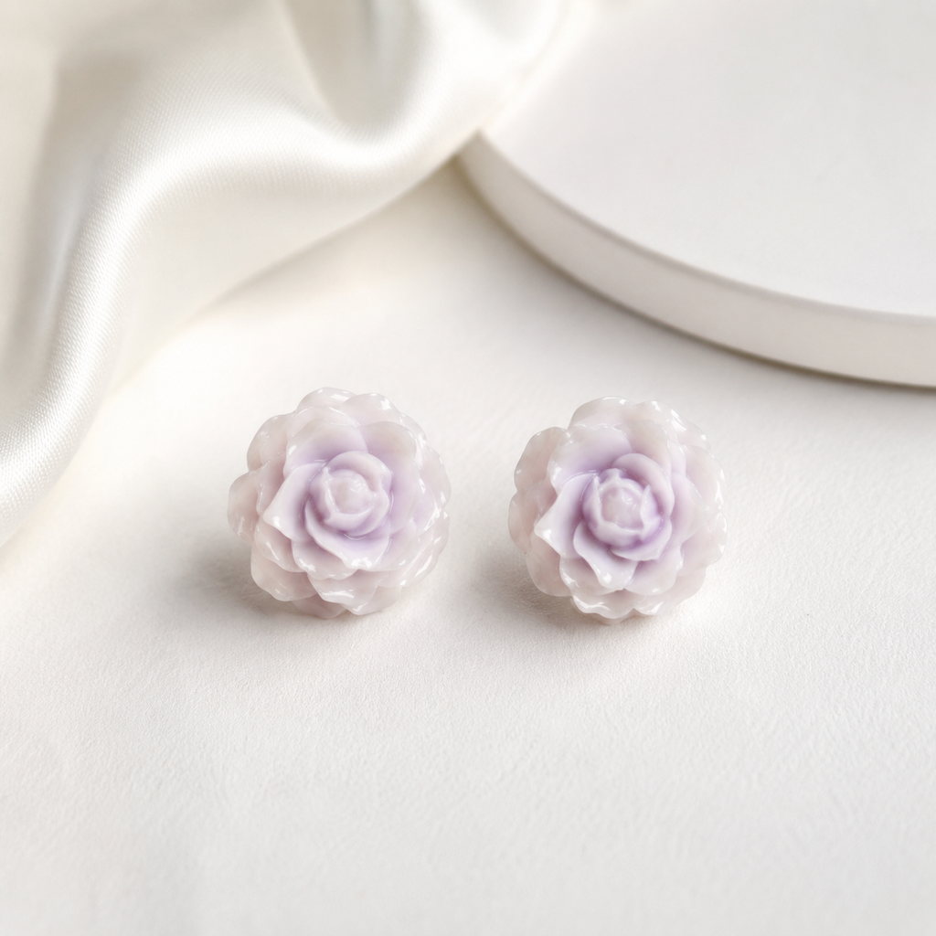 Lavender Rose Flower Stud Earrings