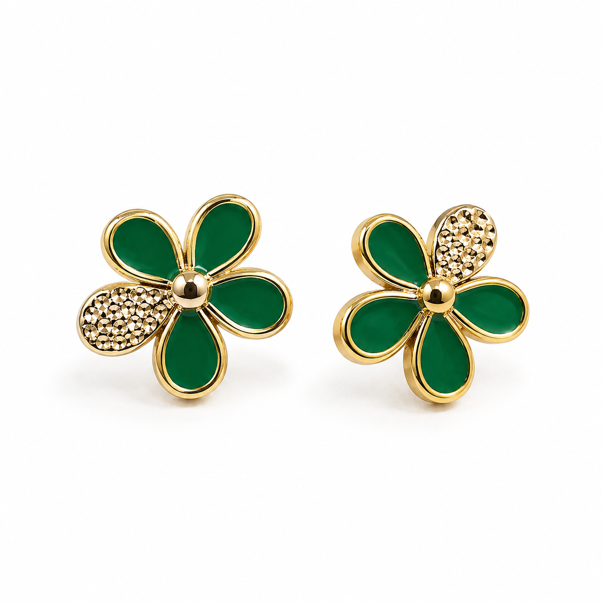 Green Enamel Flower Stud Earrings