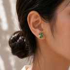 Green Enamel Flower Stud Earrings