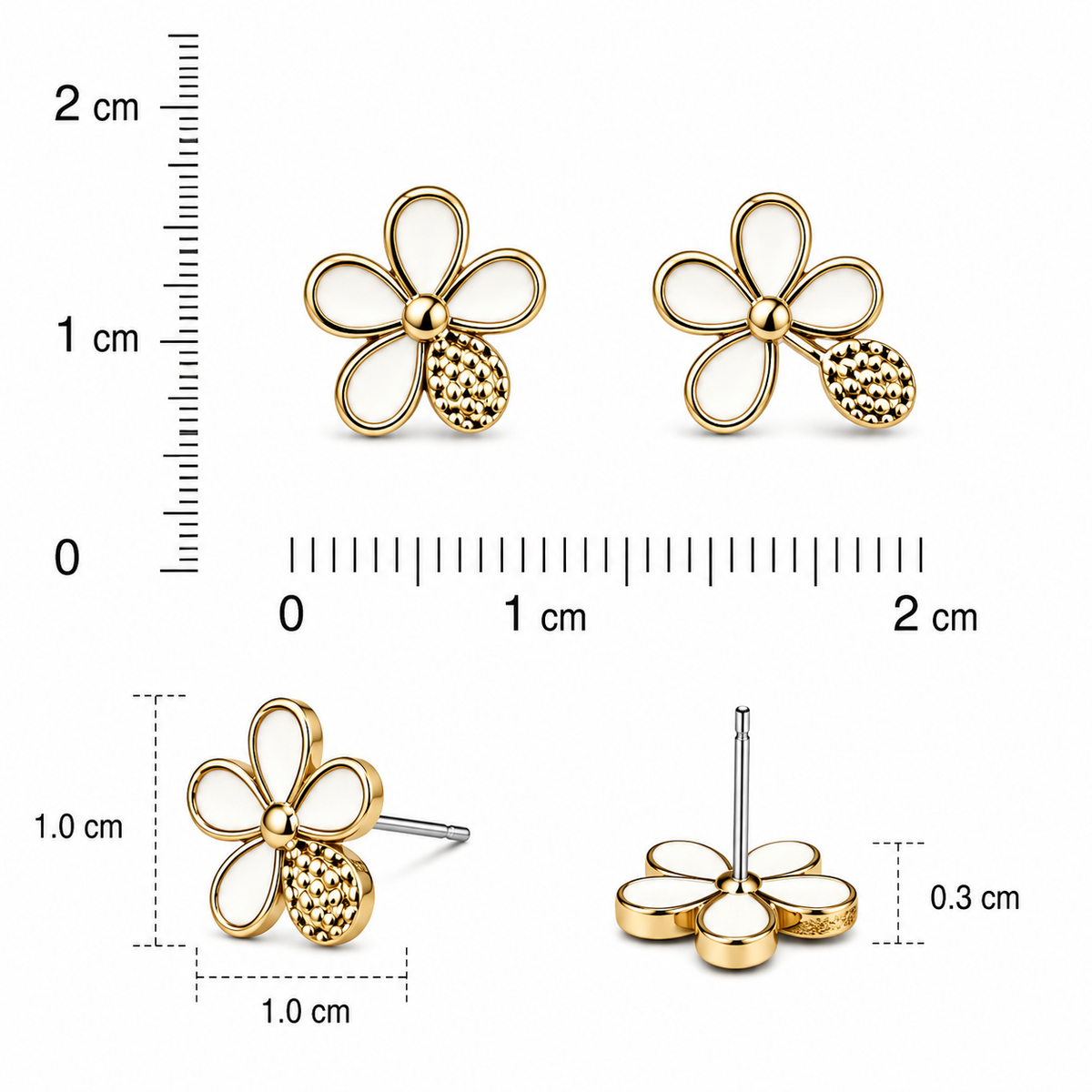 Gold-Plated Floral Drop Stud Earrings