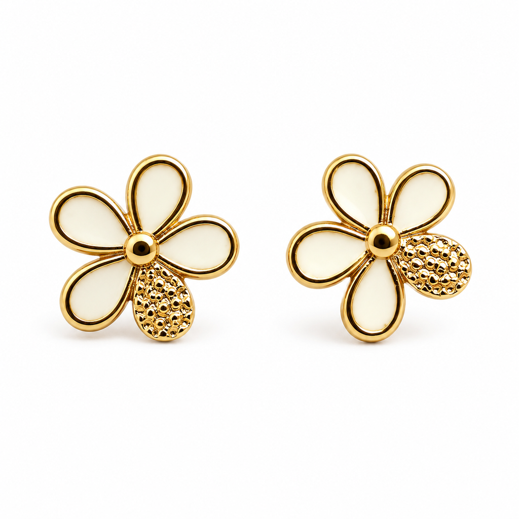 Gold-Plated Floral Drop Stud Earrings