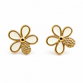 Gold-Plated Floral Drop Stud Earrings