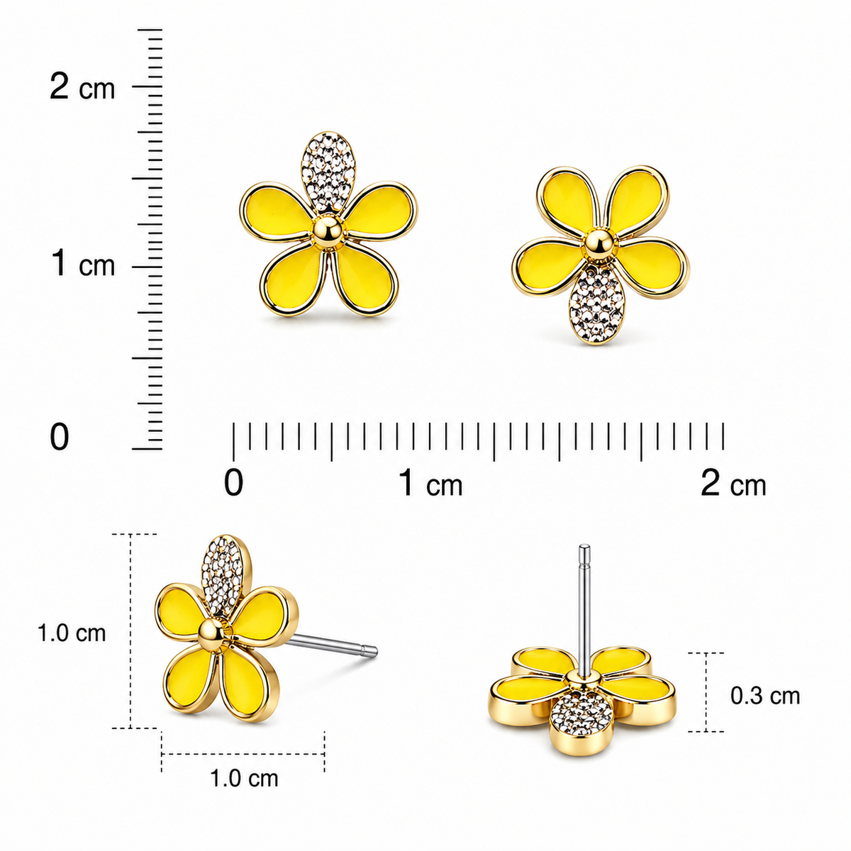 Gold-Plated Yellow Floral Stud Earrings