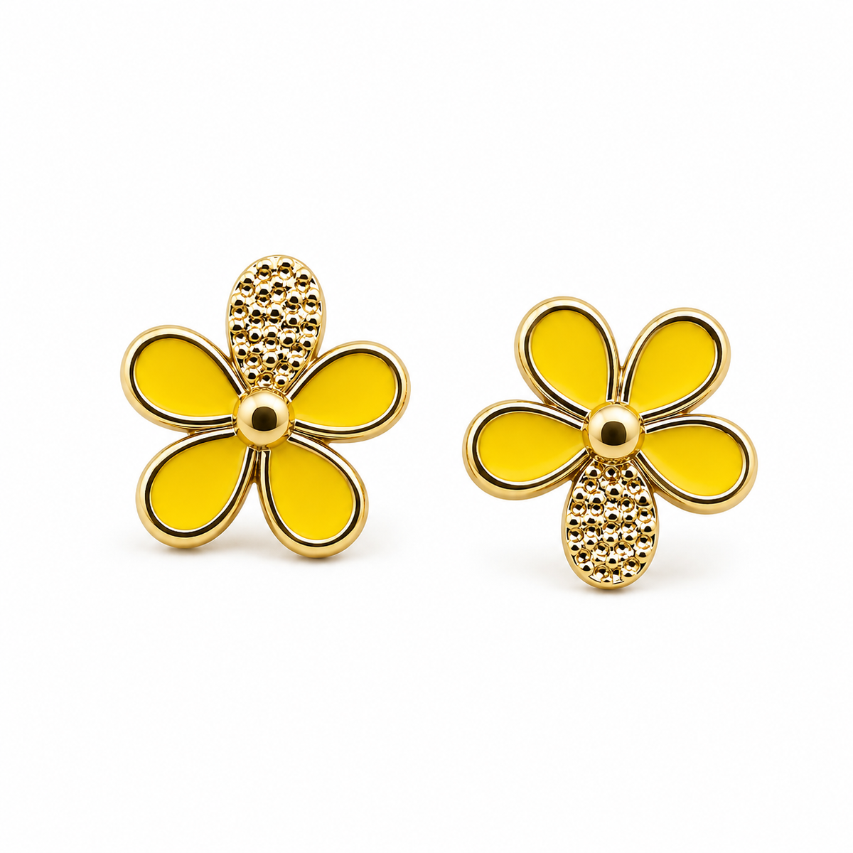 Gold-Plated Yellow Floral Stud Earrings