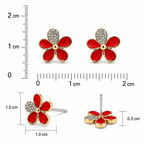 Gold-Plated Red Floral Stud Earrings