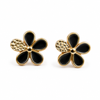 Gold & Black Floral Stud Earrings
