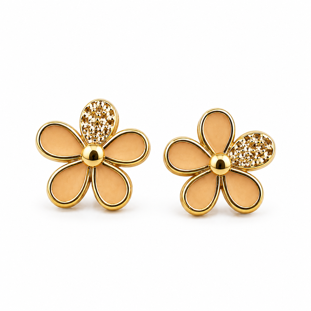 Gold-Plated Peach Floral Stud Earrings