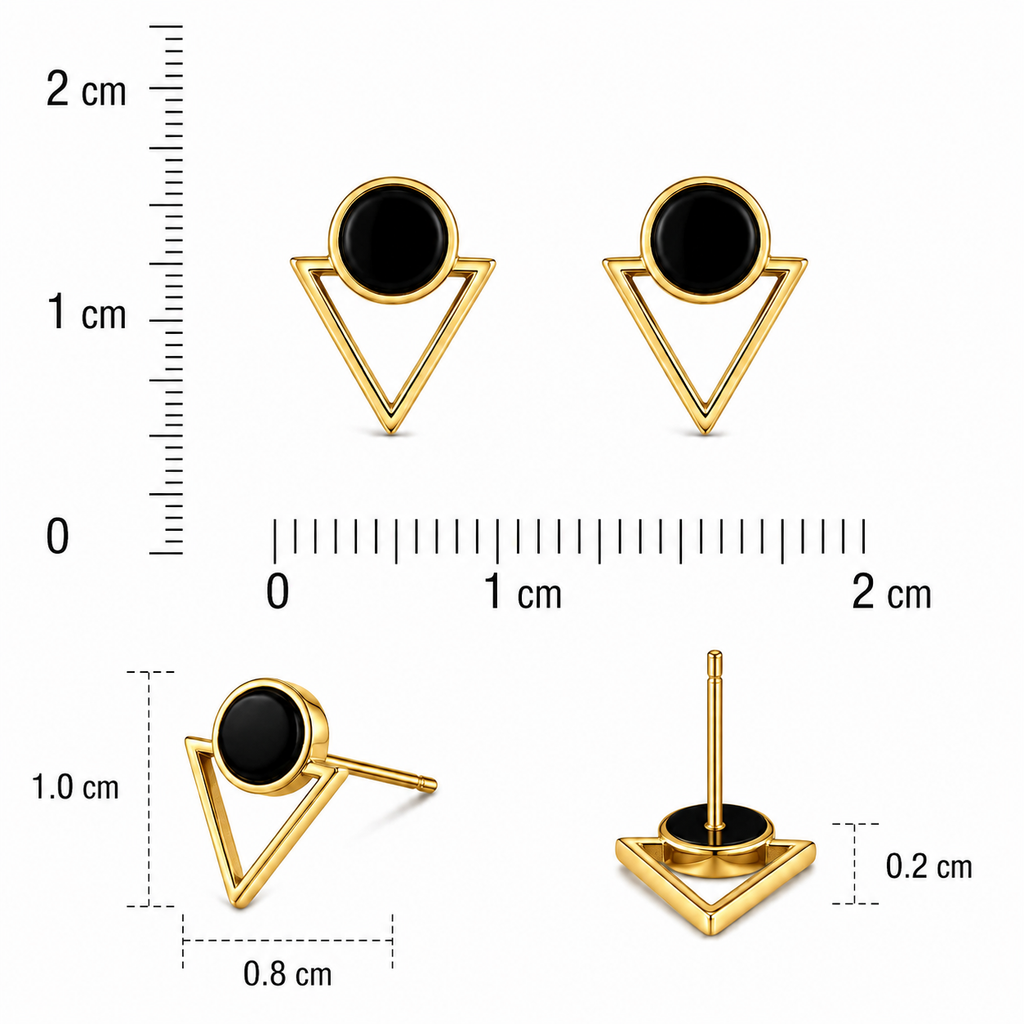 Gold-Plated Black Geometric Triangle Stud Earrings