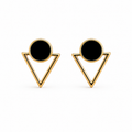 Gold-Plated Black Geometric Triangle Stud Earrings