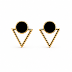 Gold-Plated Black Geometric Triangle Stud Earrings