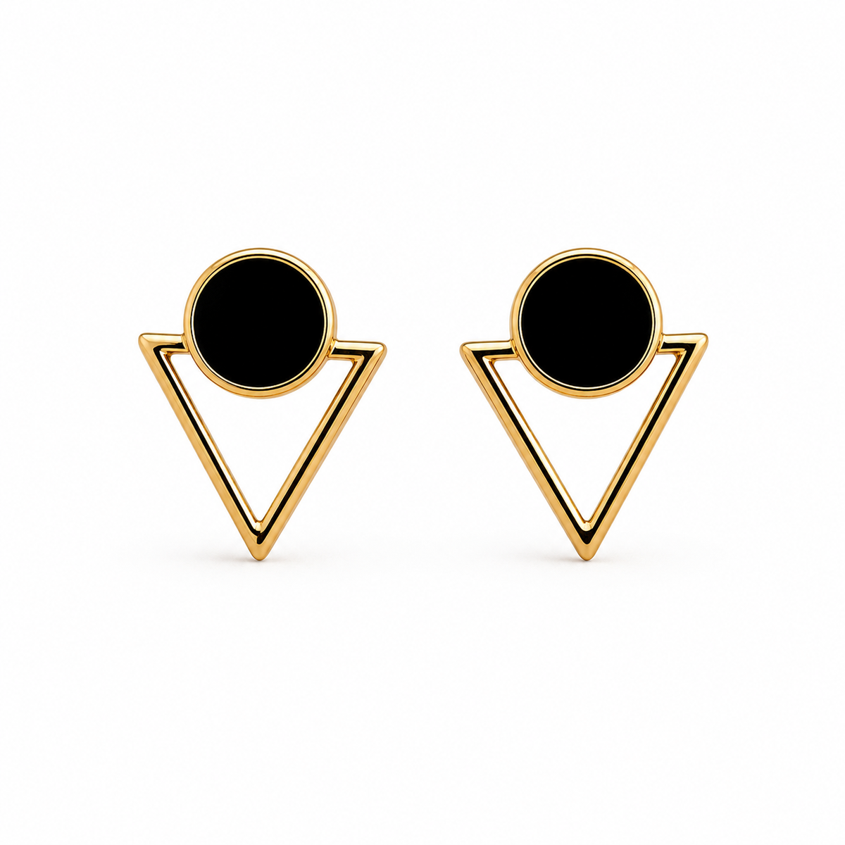 Gold-Plated Black Geometric Triangle Stud Earrings