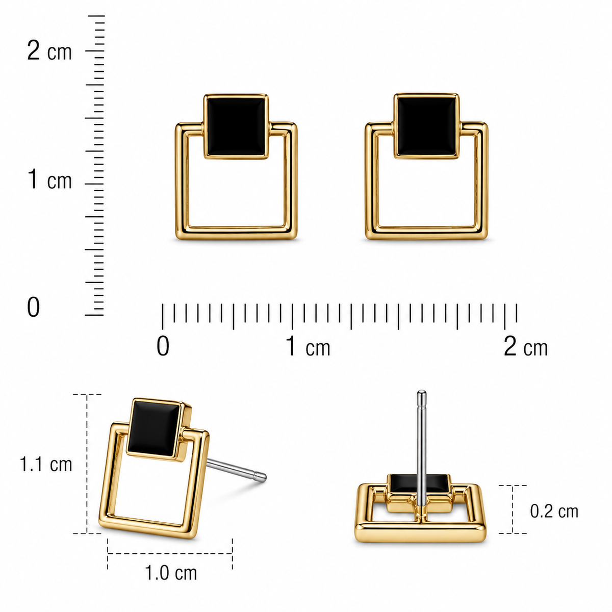 Gold-Plated Black Square Geometric Earrings