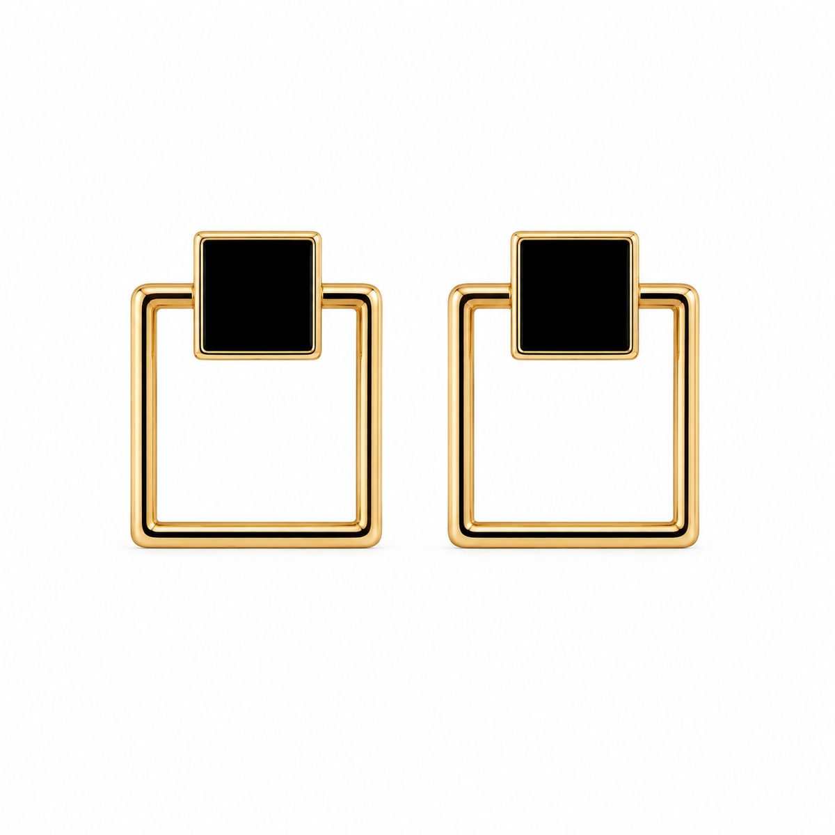 Gold-Plated Black Square Geometric Earrings