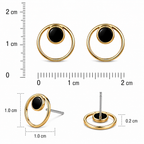 Gold-Plated Black Circle Stud Earrings