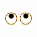 Gold-Plated Black Circle Stud Earrings