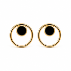 Gold-Plated Black Circle Stud Earrings