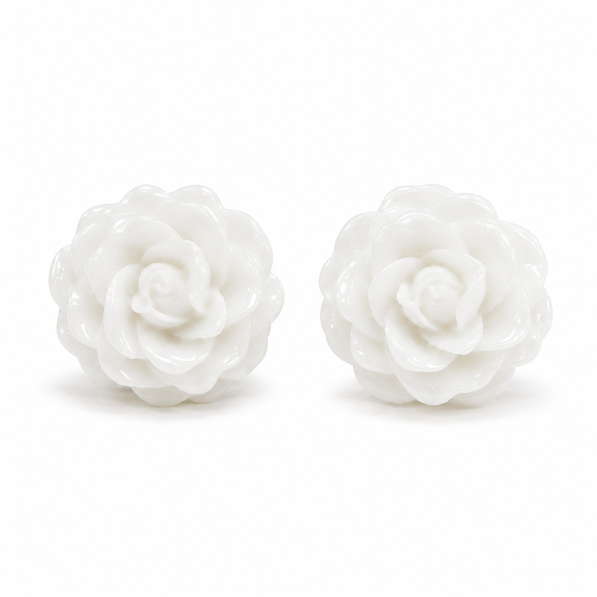 White Rose Flower Stud Earrings