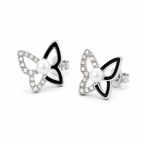 Silver Butterfly Stud Earrings with Crystal Detailing