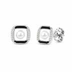Silver Square Pearl Stud Earrings for Women
