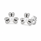 Silver Floral Pearl Stud Earrings for Women