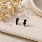 Black Pineapple Stud Earrings with Silver Detailing