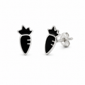 Black Pineapple Stud Earrings with Silver Detailing
