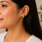 Black Cactus Stud Earrings with Silver Detailing