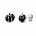 Black Pumpkin Stud Earrings with Silver Detailing